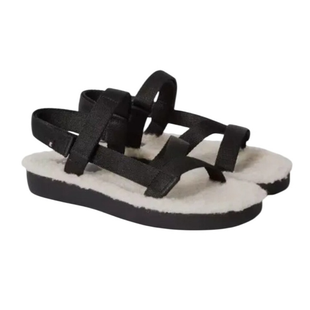 NIB Everlane Women's‎ Teddy Sandal Sport Black Faux Sherpa Lined Size 9 Platform